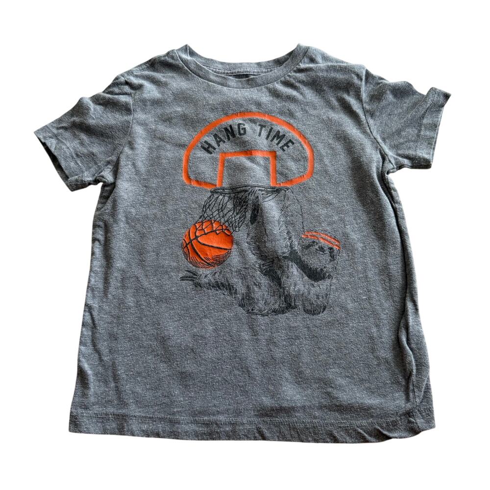 Old Navy Boys Shirt Size Small 6 7 Basketball Sloth Gray Short Sleeves Hang Time